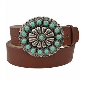 NEW ANZELL women's western turquoise buckle belt in brown